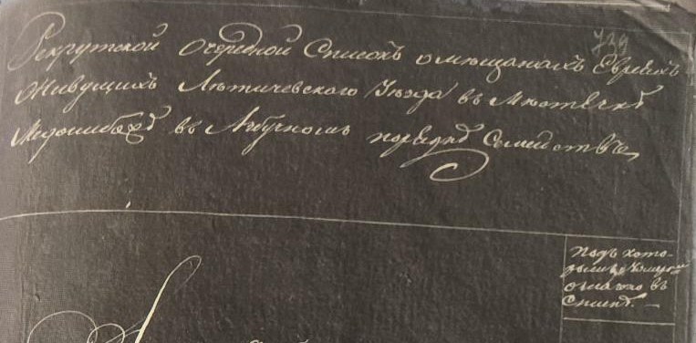 Index heading: recruitment list of the Jewish townspeople of Letichev district in the town of Medzhibozh, families in alphabetical order